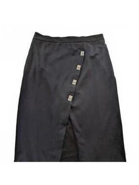 White House Black Market Asymmetrical Gold Button Faux-Wrap Pencil Skirt NWOT 12